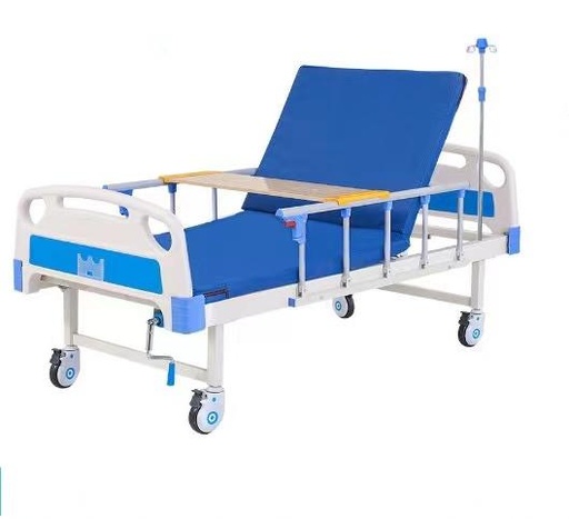 [CC23020302] single function hospital bed (backrest lift only)+ABS headboard+mattress+guardrail+dining table+wheels+infusion stand